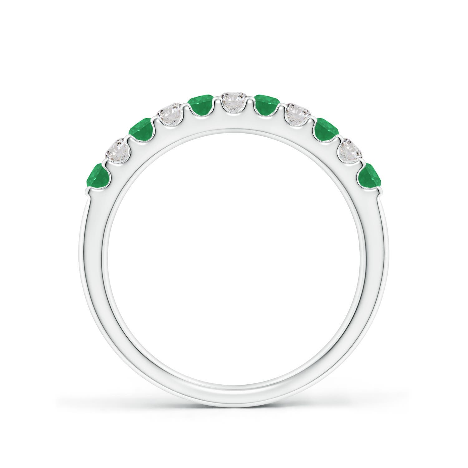 2.1mm A Shared Prong Emerald and Diamond Half Eternity Ring in P950 Platinum - side 3