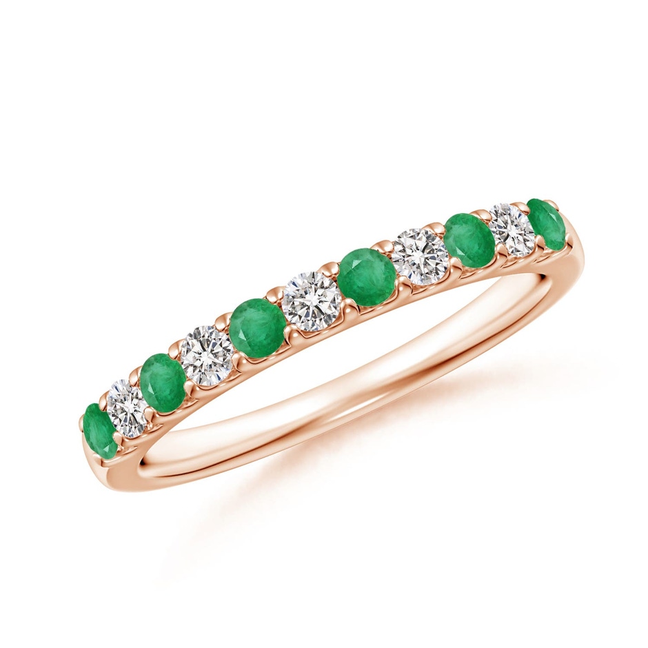 2.1mm A Shared Prong Emerald and Diamond Half Eternity Ring in Rose Gold 