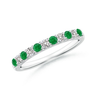 2.1mm AA Shared Prong Emerald and Diamond Half Eternity Ring in 9K White Gold