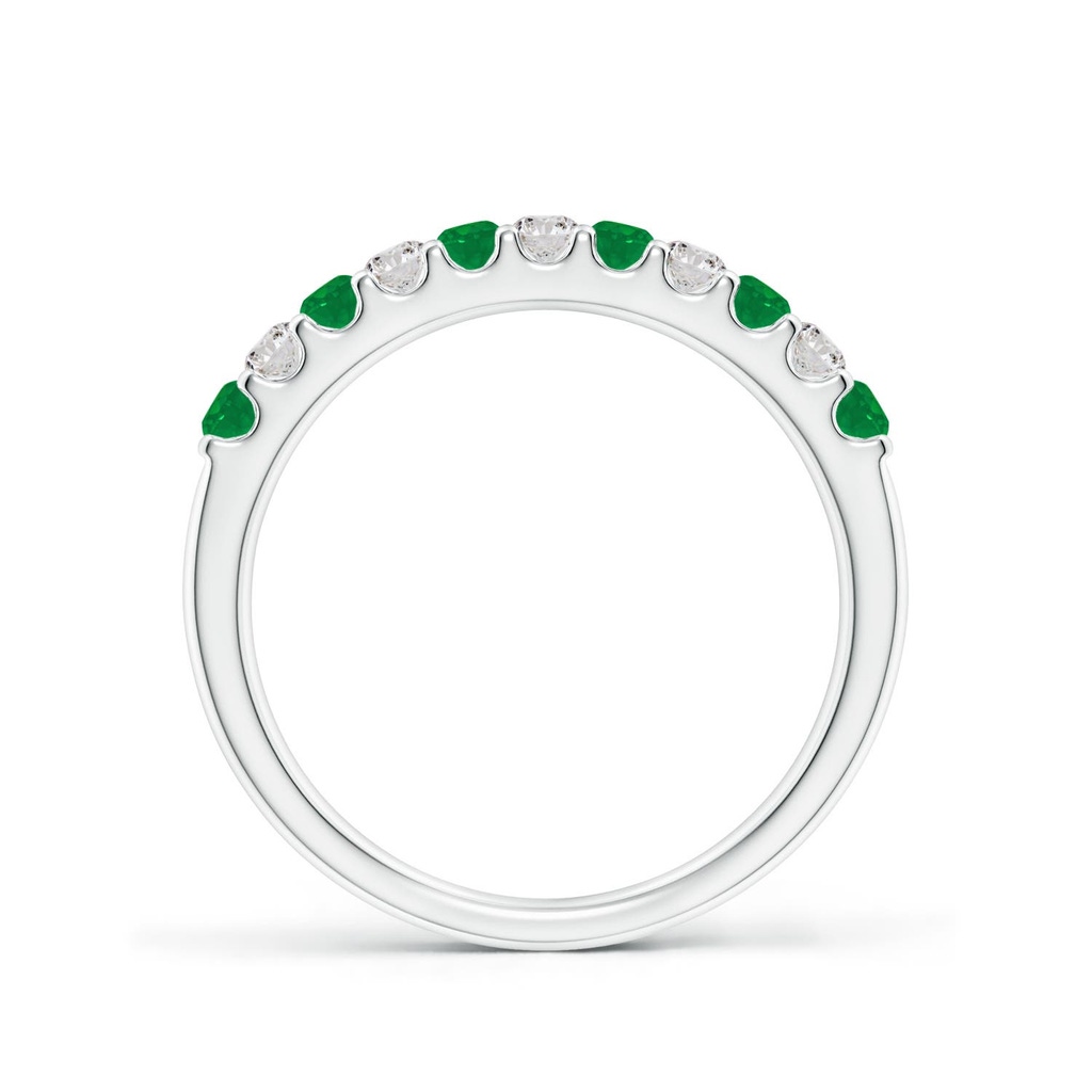 2.1mm AA Shared Prong Emerald and Diamond Half Eternity Ring in 9K White Gold - side 199