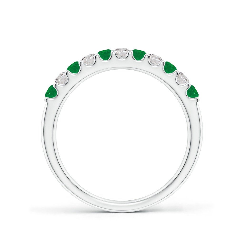2.1mm AA Shared Prong Emerald and Diamond Half Eternity Band in White Gold Side-1