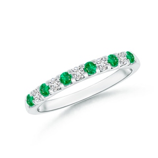2.1mm AAA Shared Prong Emerald and Diamond Half Eternity Band in 10K White Gold