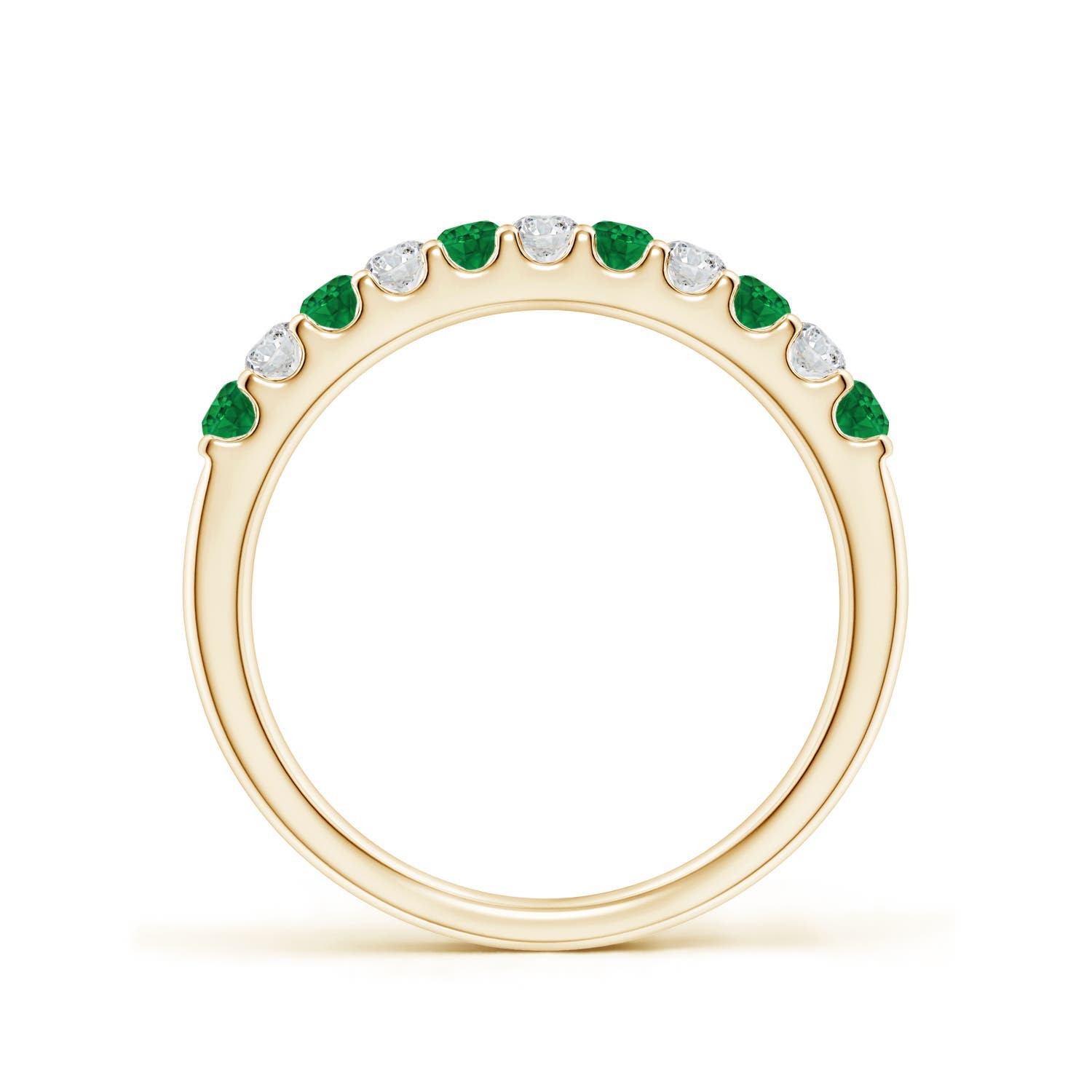 2.1mm AAA Shared Prong Emerald and Diamond Half Eternity Ring in 18CT Yellow Gold - side 3