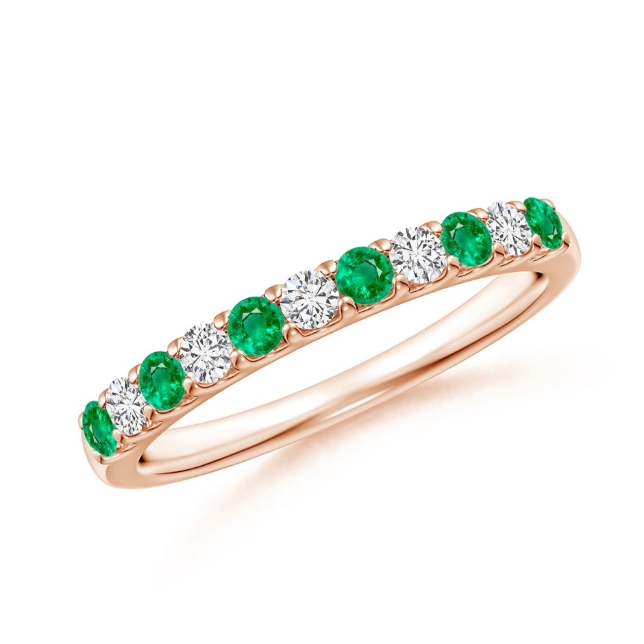 2.1mm AAA Shared Prong Emerald and Diamond Half Eternity Ring in Rose Gold 