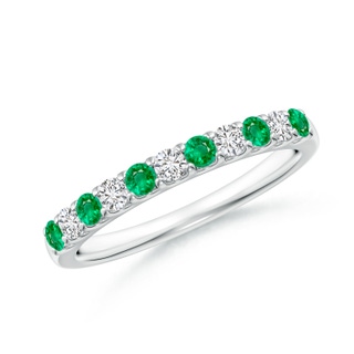 2.1mm AAA Shared Prong Emerald and Diamond Half Eternity Band in White Gold