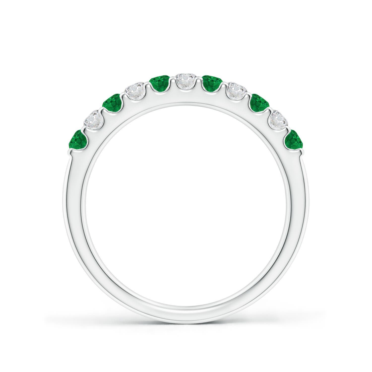 2.1mm AAA Shared Prong Emerald and Diamond Half Eternity Ring in White Gold