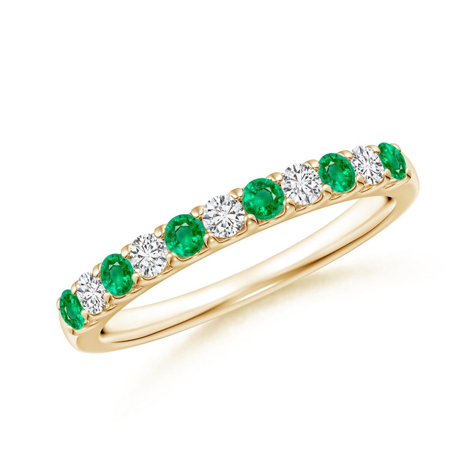 2.1mm AAA Shared Prong Emerald and Diamond Half Eternity Ring in Yellow Gold 
