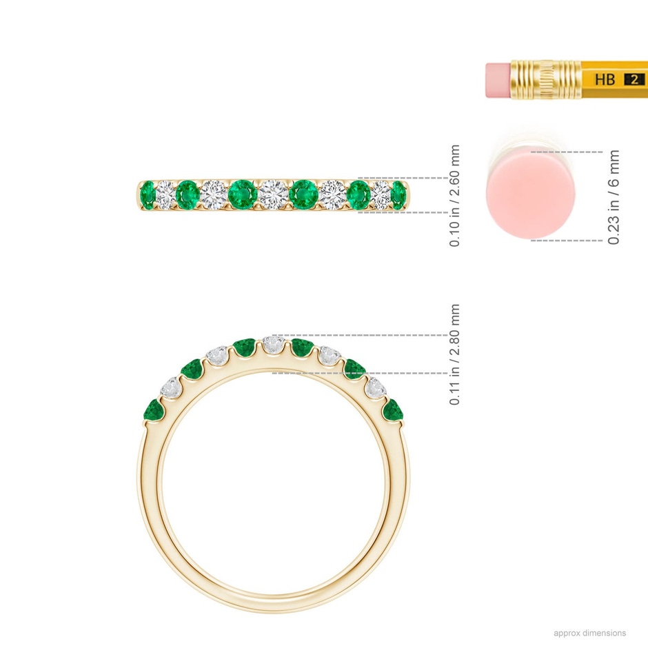 2.1mm AAA Shared Prong Emerald and Diamond Half Eternity Ring in Yellow Gold ruler