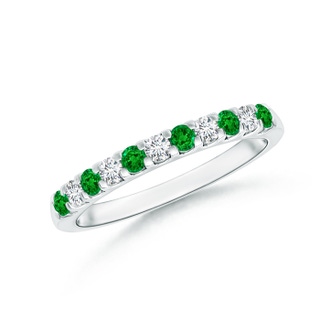 2.1mm AAAA Shared Prong Emerald and Diamond Half Eternity Band in 10K White Gold