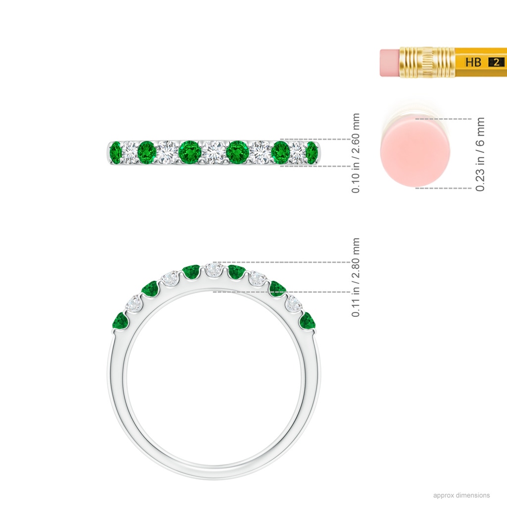 2.1mm AAAA Shared Prong Emerald and Diamond Half Eternity Band in P950 Platinum Ruler