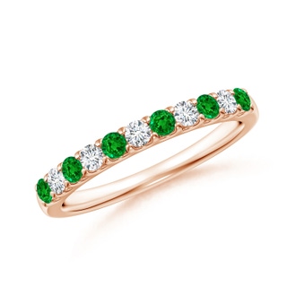 2.1mm AAAA Shared Prong Emerald and Diamond Half Eternity Band in Rose Gold