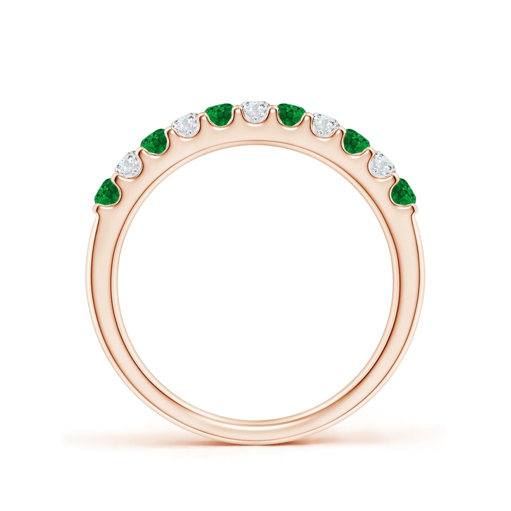 2.1mm AAAA Shared Prong Emerald and Diamond Half Eternity Ring in Rose Gold - side 199