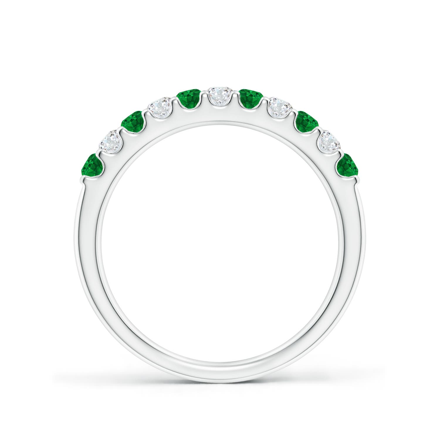 2.1mm AAAA Shared Prong Emerald and Diamond Half Eternity Ring in White Gold - side 3