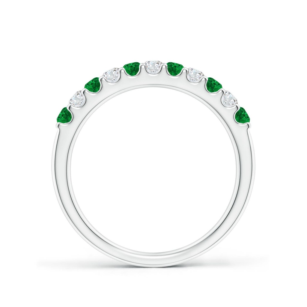 2.1mm AAAA Shared Prong Emerald and Diamond Half Eternity Ring in White Gold - side 199