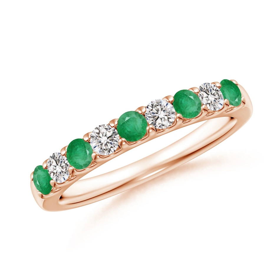 2.5mm A Shared Prong Emerald and Diamond Half Eternity Ring in Rose Gold 