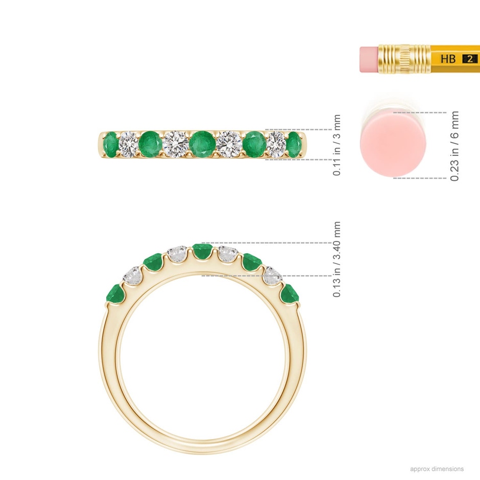 2.5mm A Shared Prong Emerald and Diamond Half Eternity Ring in Yellow Gold ruler