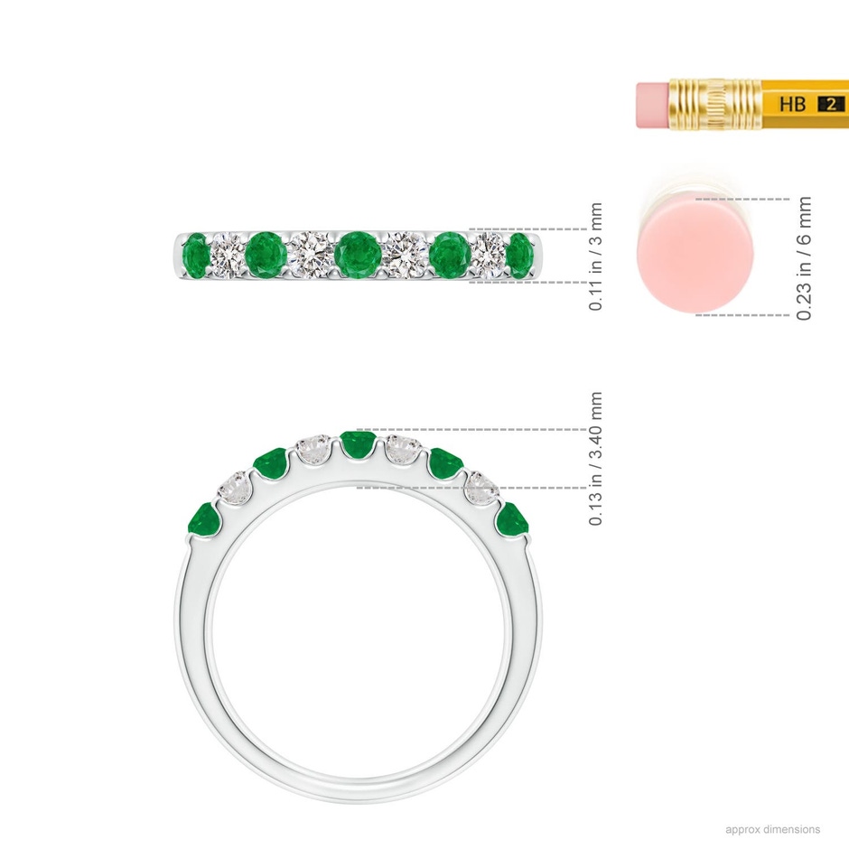 2.5mm AA Shared Prong Emerald and Diamond Half Eternity Ring in White Gold ruler