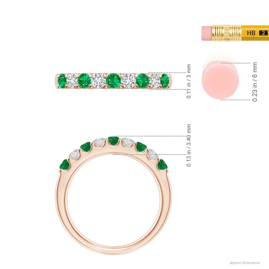 2.5mm AAA Shared Prong Emerald and Diamond Half Eternity Ring in Rose Gold ruler