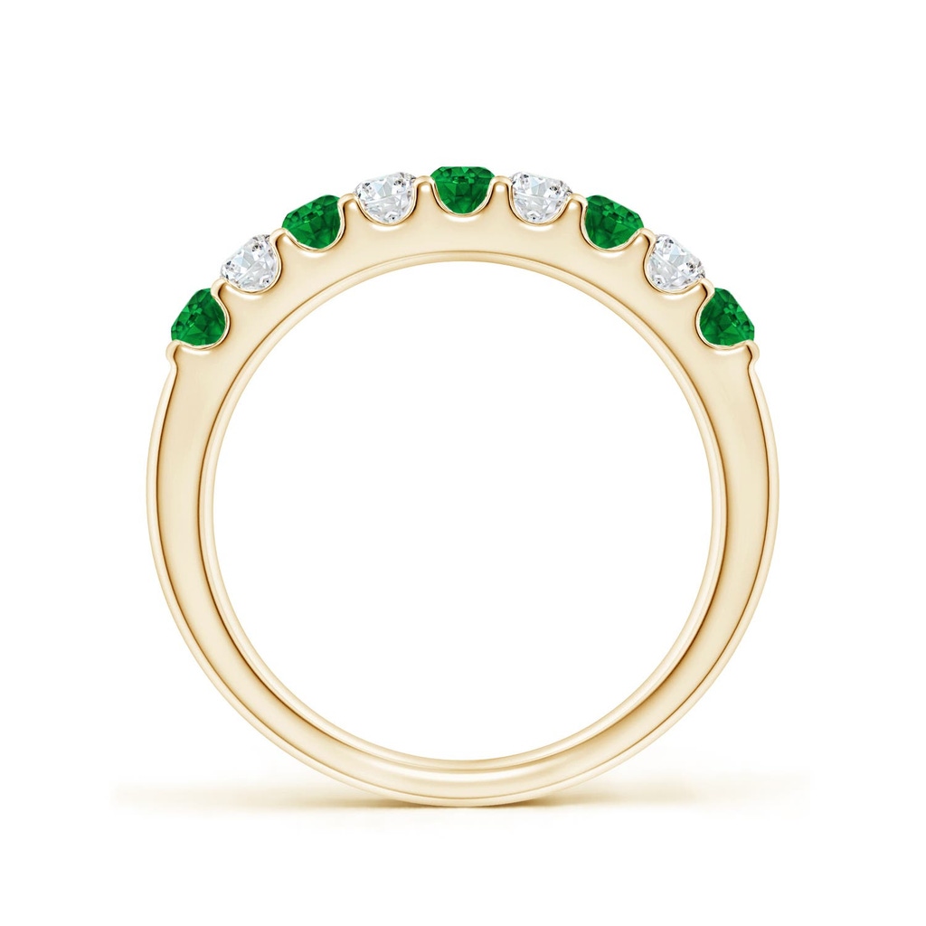 2.5mm AAAA Shared Prong Emerald and Diamond Half Eternity Ring in 10K Yellow Gold - side 199
