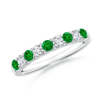 2.5mm AAAA Shared Prong Emerald and Diamond Half Eternity Ring in 18K White Gold