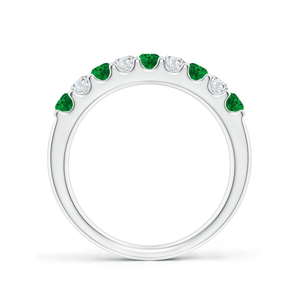 2.5mm AAAA Shared Prong Emerald and Diamond Half Eternity Ring in 18K White Gold - side 199
