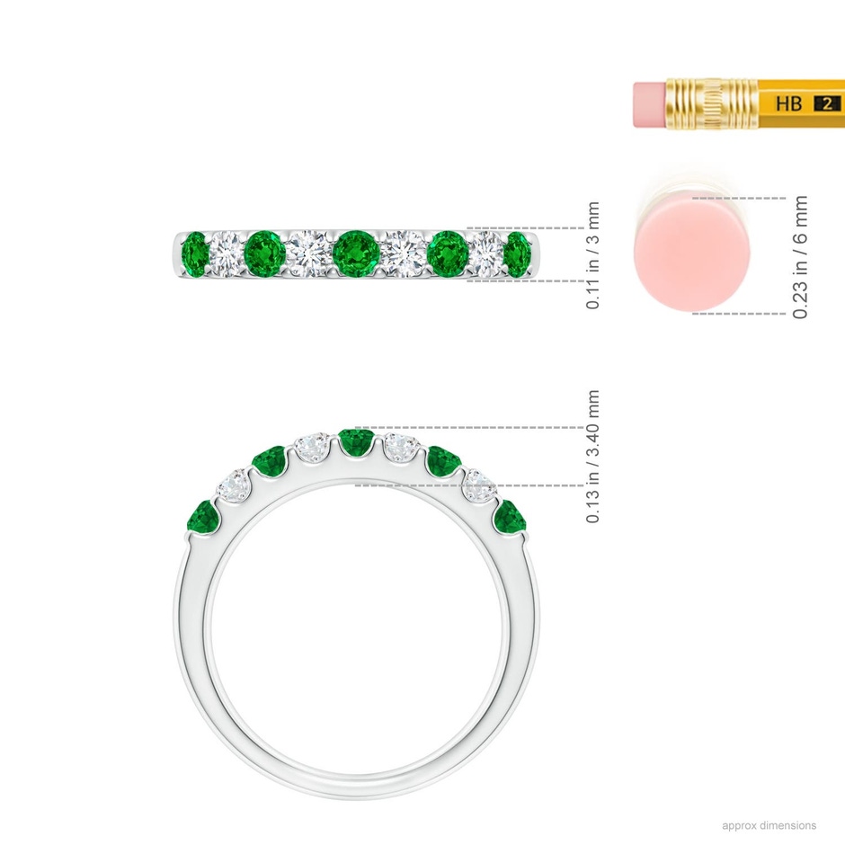 2.5mm AAAA Shared Prong Emerald and Diamond Half Eternity Ring in 18K White Gold ruler