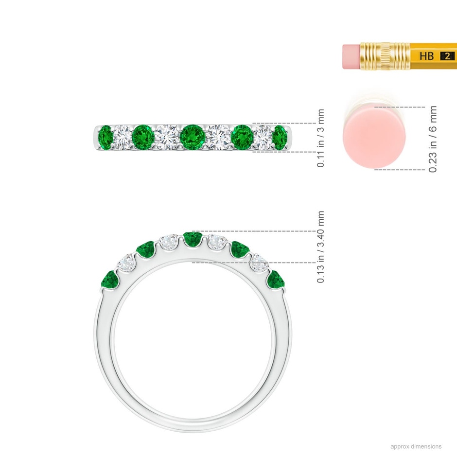 2.5mm AAAA Shared Prong Emerald and Diamond Half Eternity Ring in P950 Platinum ruler