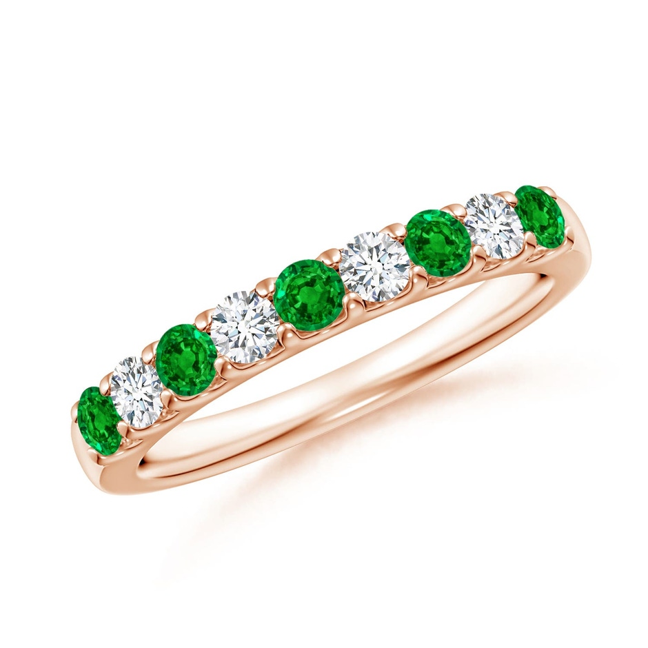 2.5mm AAAA Shared Prong Emerald and Diamond Half Eternity Ring in Rose Gold 