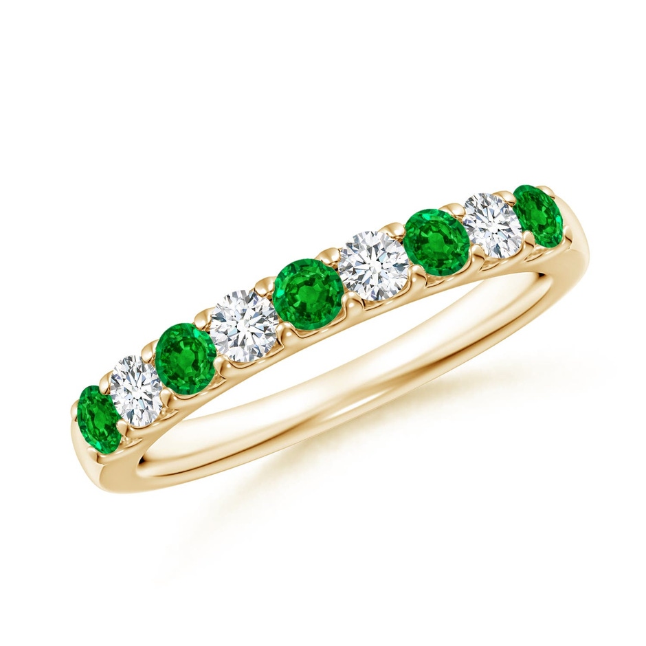 2.5mm AAAA Shared Prong Emerald and Diamond Half Eternity Ring in Yellow Gold 