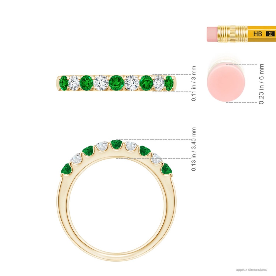 2.5mm AAAA Shared Prong Emerald and Diamond Half Eternity Ring in Yellow Gold ruler