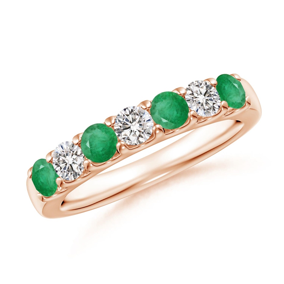 3.1mm A Shared Prong Emerald and Diamond Half Eternity Ring in Rose Gold 
