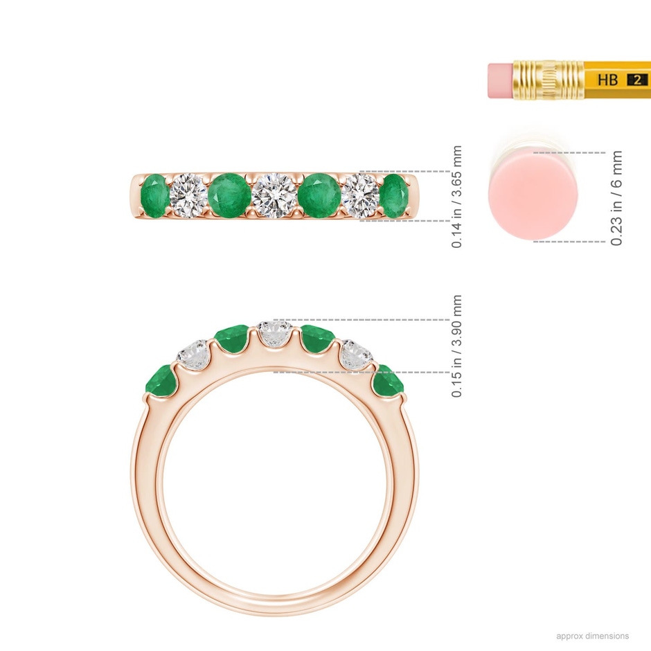 3.1mm A Shared Prong Emerald and Diamond Half Eternity Ring in Rose Gold ruler