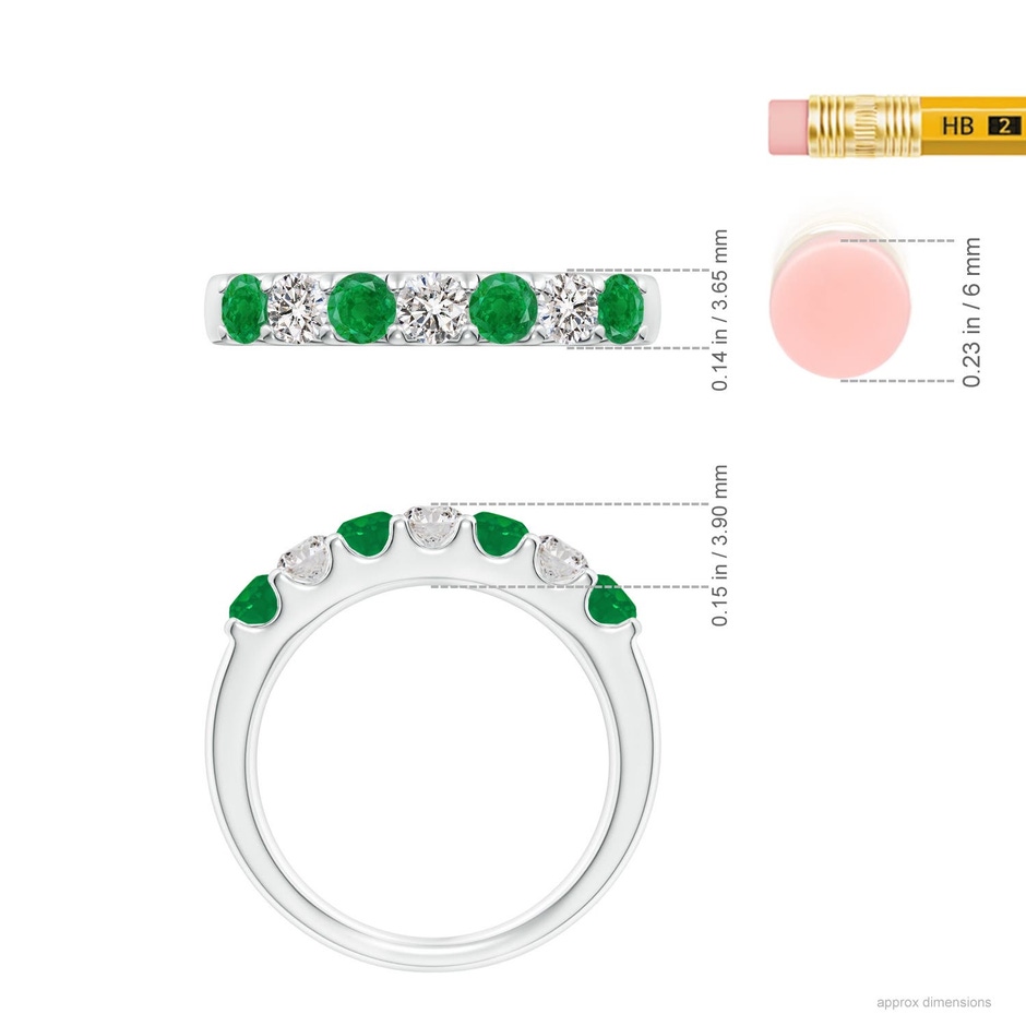 3.1mm AA Shared Prong Emerald and Diamond Half Eternity Ring in White Gold ruler