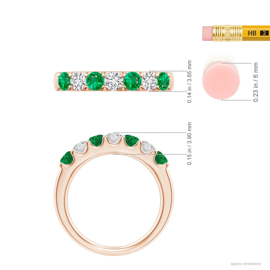 3.1mm AAA Shared Prong Emerald and Diamond Half Eternity Ring in Rose Gold ruler