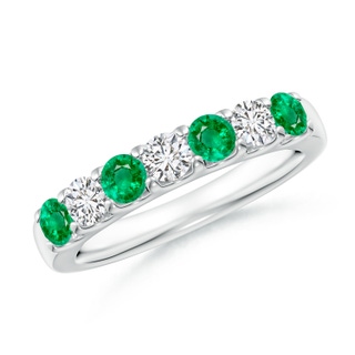 3.1mm AAA Shared Prong Emerald and Diamond Half Eternity Band in White Gold