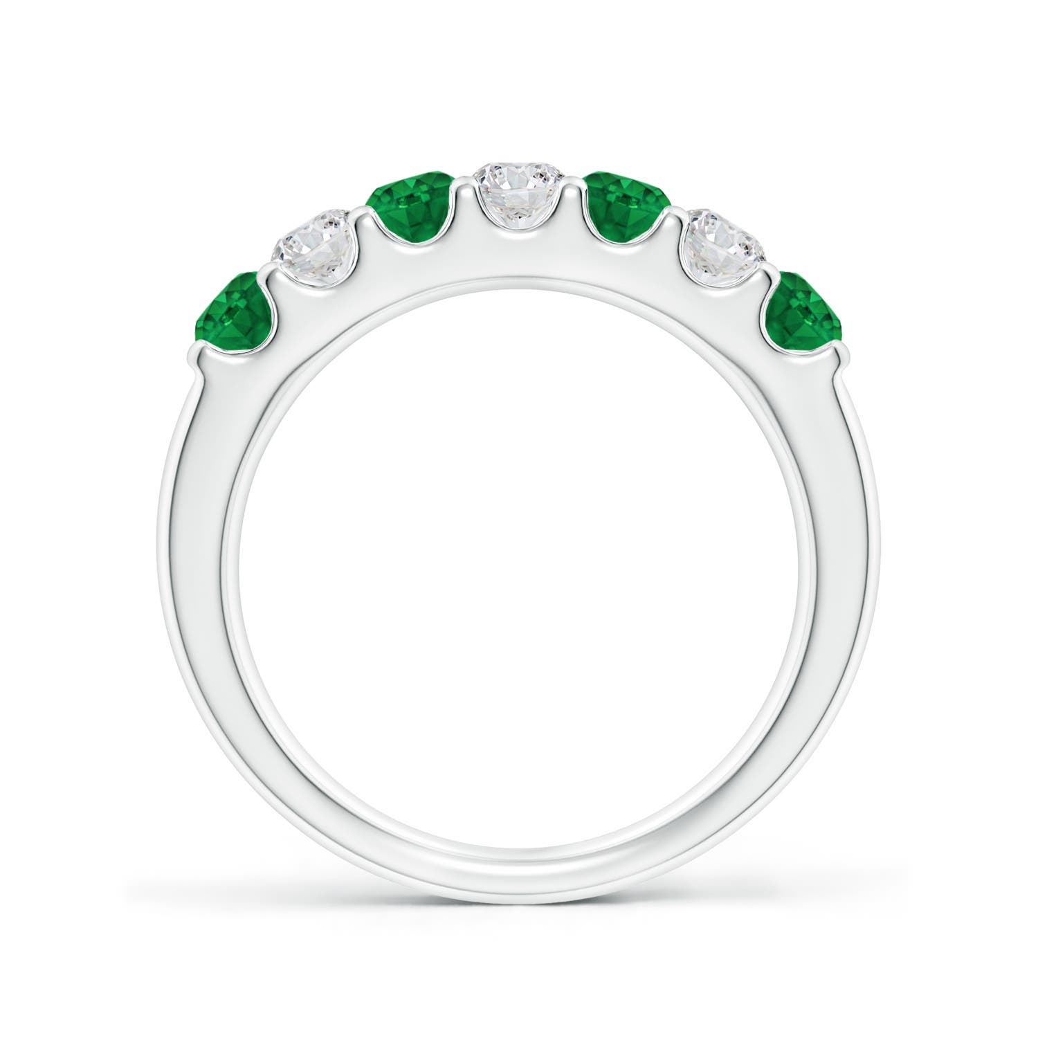 3.1mm AAA Shared Prong Emerald and Diamond Half Eternity Ring in White Gold