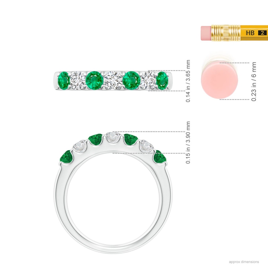 3.1mm AAA Shared Prong Emerald and Diamond Half Eternity Ring in White Gold ruler