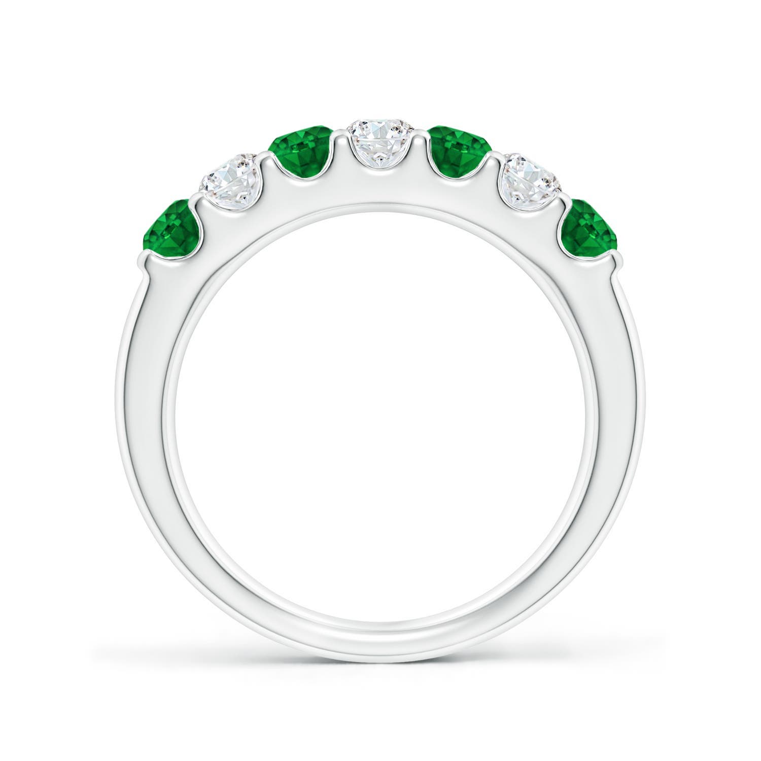3.1mm AAAA Shared Prong Emerald and Diamond Half Eternity Ring in P950 Platinum