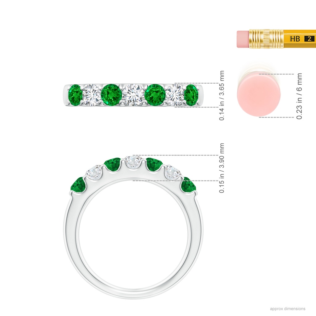 3.1mm AAAA Shared Prong Emerald and Diamond Half Eternity Band in P950 Platinum Ruler