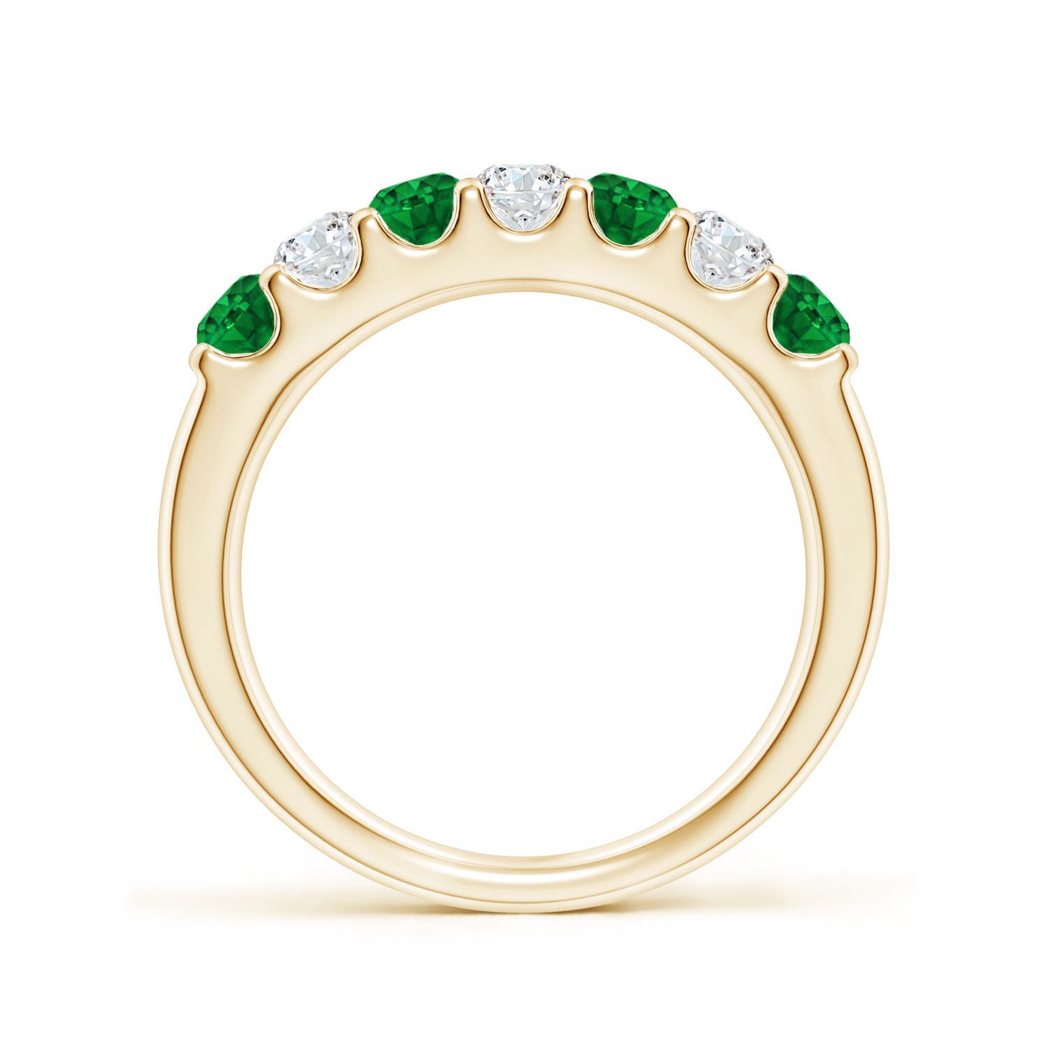 3.1mm AAAA Shared Prong Emerald and Diamond Half Eternity Ring in Yellow Gold