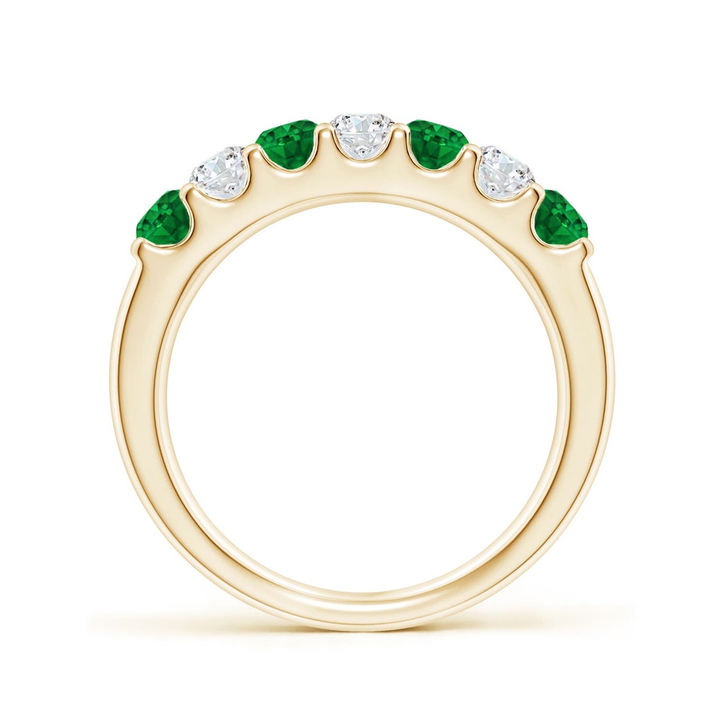 3.1mm AAAA Shared Prong Emerald and Diamond Half Eternity Ring in Yellow Gold - side 199