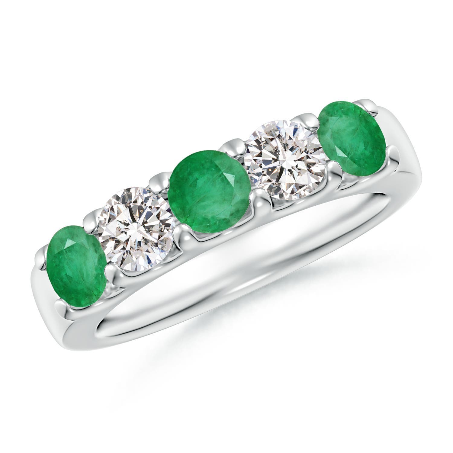 4.2mm A Shared Prong Emerald and Diamond Half Eternity Ring in P950 Platinum