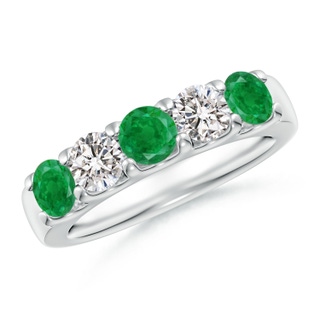 4.2mm AA Shared Prong Emerald and Diamond Half Eternity Band in White Gold
