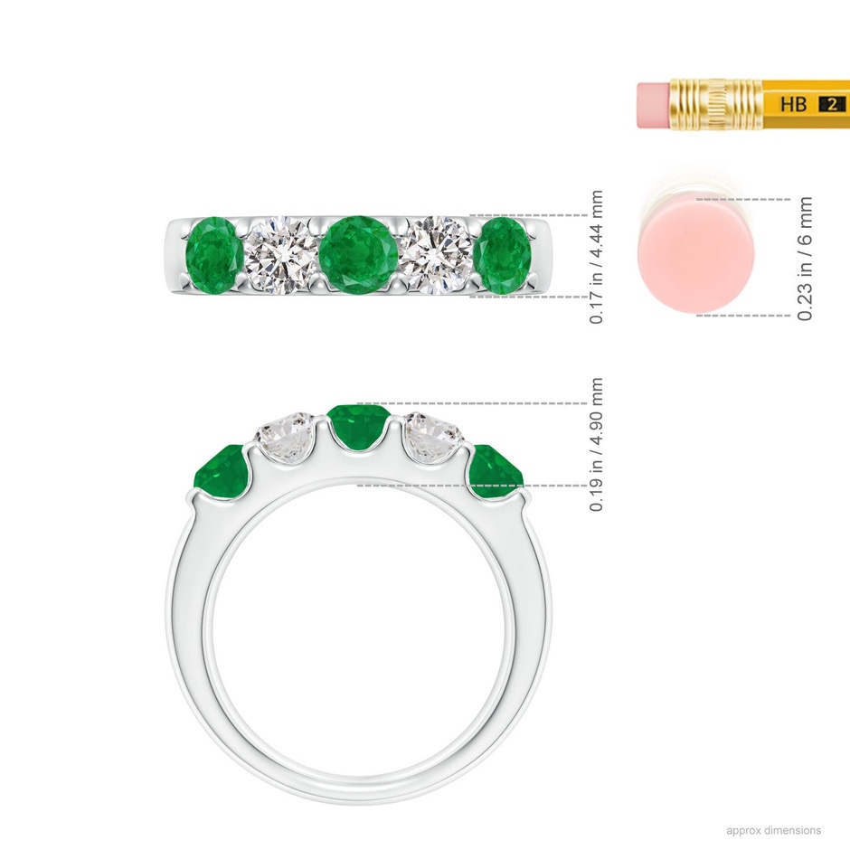 4.2mm AA Shared Prong Emerald and Diamond Half Eternity Ring in White Gold ruler