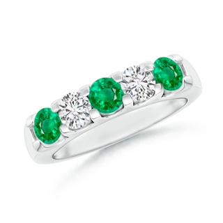 4.2mm AAA Shared Prong Emerald and Diamond Half Eternity Band in 10K White Gold