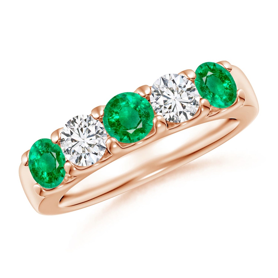 4.2mm AAA Shared Prong Emerald and Diamond Half Eternity Ring in 18K Rose Gold 