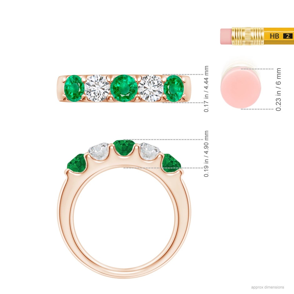 4.2mm AAA Shared Prong Emerald and Diamond Half Eternity Ring in 18K Rose Gold ruler