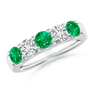 4.2mm AAA Shared Prong Emerald and Diamond Half Eternity Ring in 18K White Gold