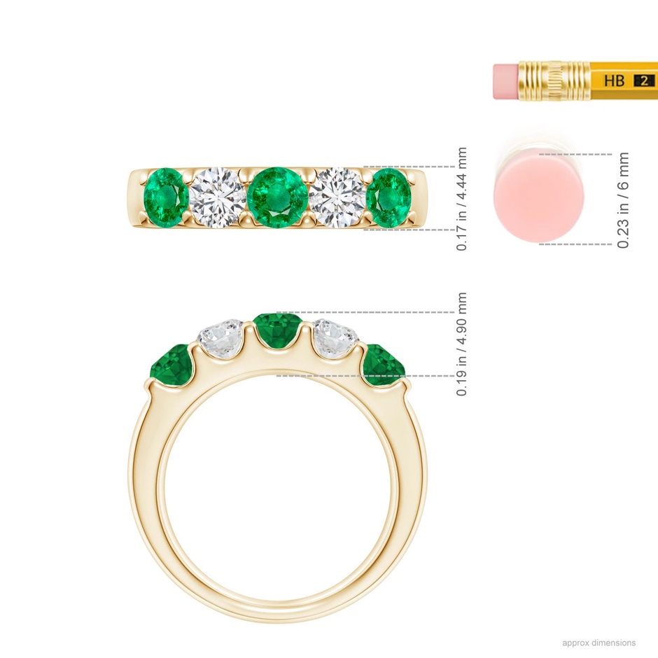4.2mm AAA Shared Prong Emerald and Diamond Half Eternity Ring in 18K Yellow Gold ruler