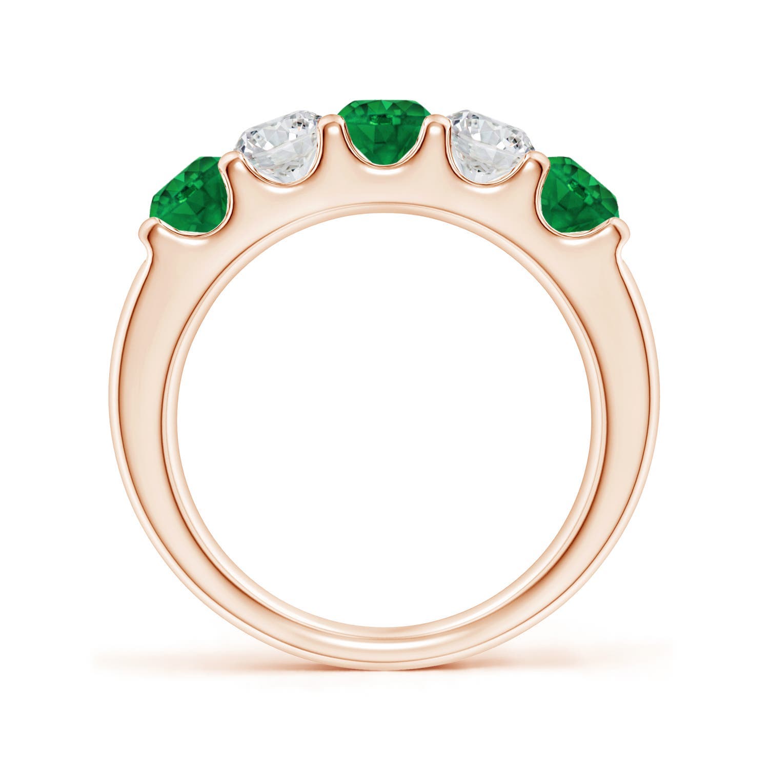 4.2mm AAA Shared Prong Emerald and Diamond Half Eternity Ring in Rose Gold